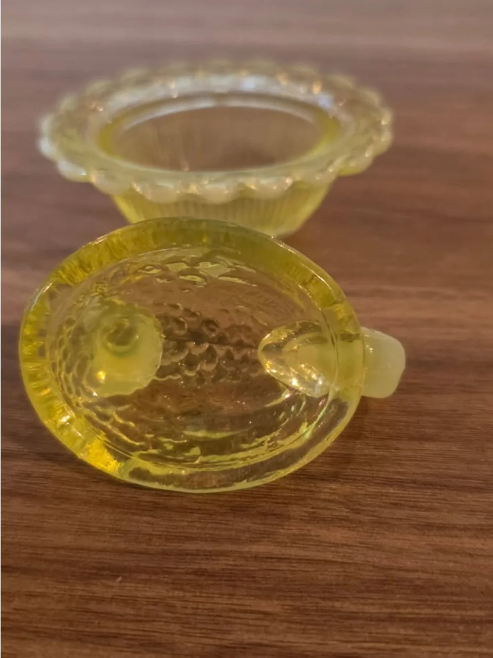 Mosser Mini Hen on Nest Uranium Vaseline Opalescent Glass M Marked